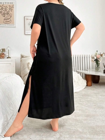 V-Neck Short Sleeve Leopard Print Colorblock Casual Loose Oversized Maxi Loungewear Dress - Image 3