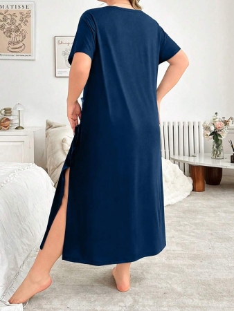 V-Neck Short Sleeve Leopard Print Colorblock Casual Loose Oversized Maxi Loungewear Dress - Image 10