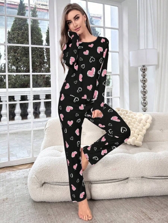 Heart Print Tee & Pants PJ Set / Pajama Set, Fall Clothes Cozy And Elegant Details - Image 5