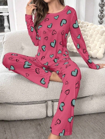 Heart Print Tee & Pants PJ Set / Pajama Set, Fall Clothes Cozy And Elegant Details - Image 8