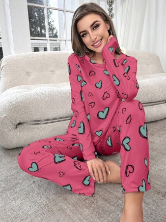 Heart Print Tee & Pants PJ Set / Pajama Set, Fall Clothes Cozy And Elegant Details - Image 10