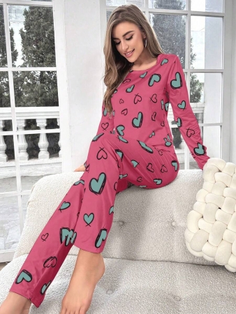 Heart Print Tee & Pants PJ Set / Pajama Set, Fall Clothes Cozy And Elegant Details - Image 11