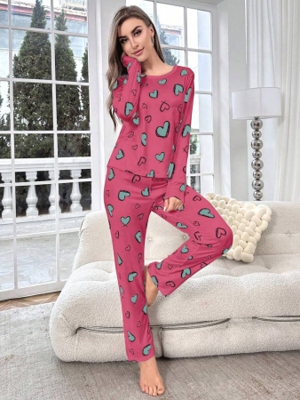 Heart Print Tee & Pants PJ Set / Pajama Set, Fall Clothes Cozy And Elegant Details - Image 12