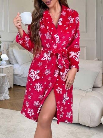 [Autumn/Winter] Women's Thickened Flannel Long Robe, Thermal-Lined, Can Be Worn As Outerwear For Christmas