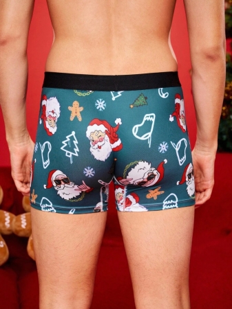 NotGurli Christmas Funny Print Cartoon Quirky Santa Claus, Gift Box, Candy Cane, Bells, Snowflakes, Snowman, Family Party Men's Mid-Length Boxer Briefs - Image 3