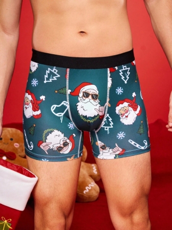 NotGurli Christmas Funny Print Cartoon Quirky Santa Claus, Gift Box, Candy Cane, Bells, Snowflakes, Snowman, Family Party Men's Mid-Length Boxer Briefs - Image 6