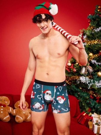 NotGurli Christmas Funny Print Cartoon Quirky Santa Claus, Gift Box, Candy Cane, Bells, Snowflakes, Snowman, Family Party Men's Mid-Length Boxer Briefs - Image 7