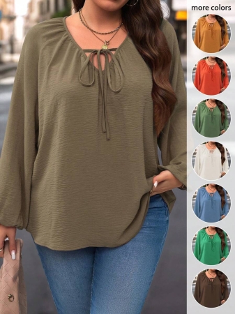 Auvina Plus Size Women's Front-Tied Lantern Sleeve Blouse Fall Cloth For Women - Image 2