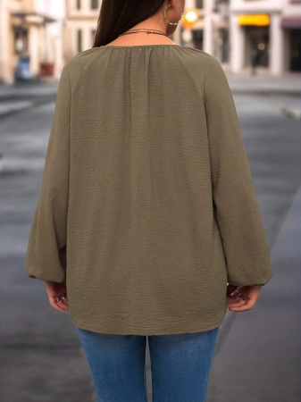 Auvina Plus Size Women's Front-Tied Lantern Sleeve Blouse Fall Cloth For Women - Image 3