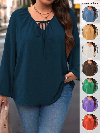 Auvina Plus Size Women's Front-Tied Lantern Sleeve Blouse Fall Cloth For Women - Image 13