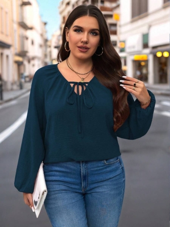 Auvina Plus Size Women's Front-Tied Lantern Sleeve Blouse Fall Cloth For Women - Image 16