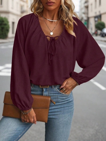 Auvina Plus Size Women's Front-Tied Lantern Sleeve Blouse Fall Cloth For Women - Image 42