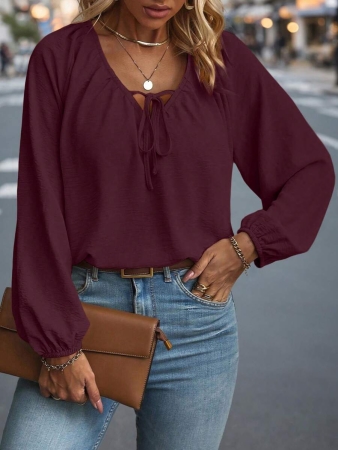 Auvina Plus Size Women's Front-Tied Lantern Sleeve Blouse Fall Cloth For Women - Image 43