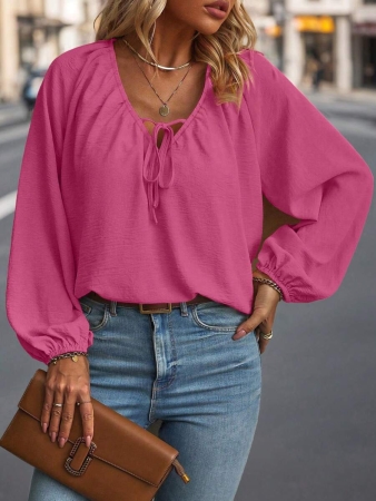 Auvina Plus Size Women's Front-Tied Lantern Sleeve Blouse Fall Cloth For Women - Image 49