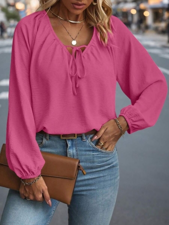 Auvina Plus Size Women's Front-Tied Lantern Sleeve Blouse Fall Cloth For Women - Image 51