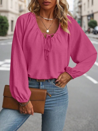 Auvina Plus Size Women's Front-Tied Lantern Sleeve Blouse Fall Cloth For Women - Image 53