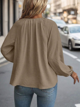 Auvina Plus Size Women's Front-Tied Lantern Sleeve Blouse Fall Cloth For Women - Image 55