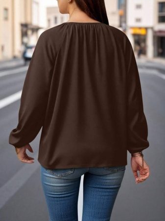 Auvina Plus Size Women's Front-Tied Lantern Sleeve Blouse Fall Cloth For Women - Image 59