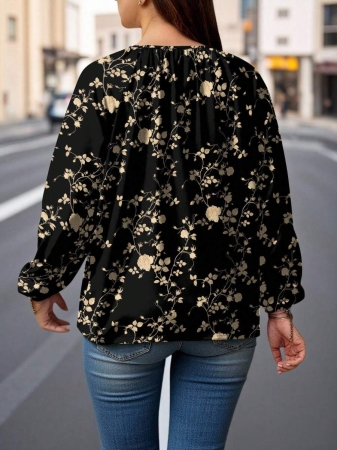 Auvina Plus Size Women's Front-Tied Lantern Sleeve Blouse Fall Cloth For Women - Image 68