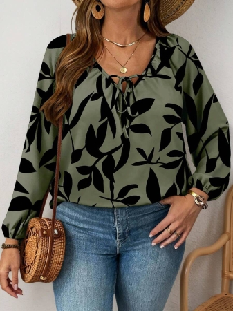 Auvina Plus Size Women's Front-Tied Lantern Sleeve Blouse Fall Cloth For Women - Image 76