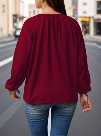 Auvina Plus Size Women's Front-Tied Lantern Sleeve Blouse Fall Cloth For Women - Image 80