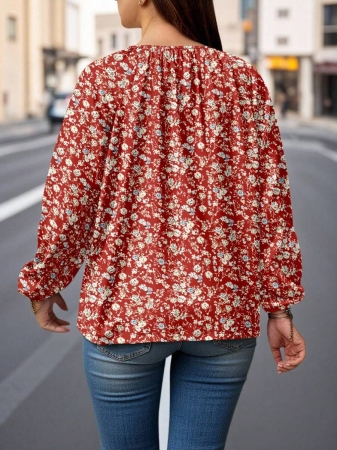 Auvina Plus Size Women's Front-Tied Lantern Sleeve Blouse Fall Cloth For Women - Image 89