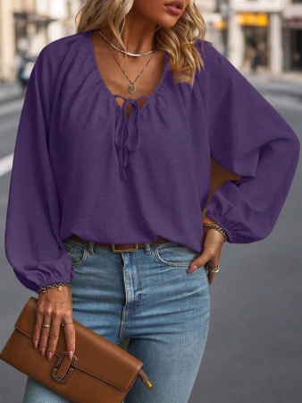 Auvina Plus Size Women's Front-Tied Lantern Sleeve Blouse Fall Cloth For Women - Image 91