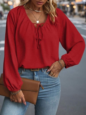 Auvina Plus Size Women's Front-Tied Lantern Sleeve Blouse Fall Cloth For Women - Image 103