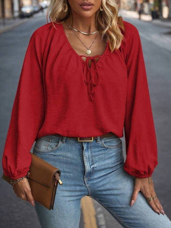 Auvina Plus Size Women's Front-Tied Lantern Sleeve Blouse Fall Cloth For Women - Image 104