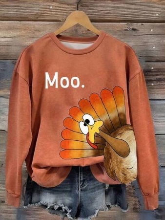 EMERY ROSE Plus Size Women Turkey Graphic Print Crew Neck Sweatshirt, Thanksgiving