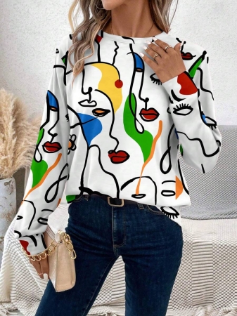 SHEIN LUNE Plus Size Women Casual Striped Pattern Loose Round Neck Long Sleeve T-Shirt, Autumn/Winter - Image 17