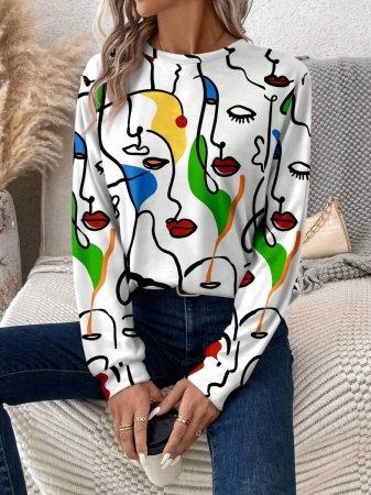 SHEIN LUNE Plus Size Women Casual Striped Pattern Loose Round Neck Long Sleeve T-Shirt, Autumn/Winter - Image 19