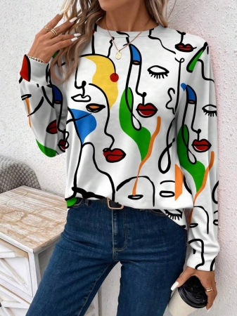 SHEIN LUNE Plus Size Women Casual Striped Pattern Loose Round Neck Long Sleeve T-Shirt, Autumn/Winter - Image 20