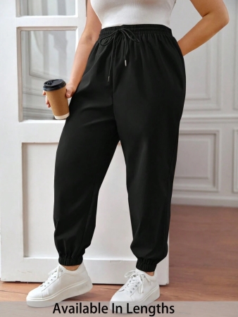 SHEIN PETITE CURVE Plus Size Drawstring Waist Pants, Jogger Pants, Loose Fit - Image 2