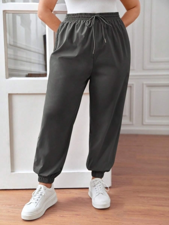 SHEIN PETITE CURVE Plus Size Drawstring Waist Pants, Jogger Pants, Loose Fit - Image 14