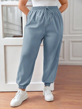SHEIN PETITE CURVE Plus Size Drawstring Waist Pants, Jogger Pants, Loose Fit - Image 37