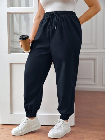 SHEIN PETITE CURVE Plus Size Drawstring Waist Pants, Jogger Pants, Loose Fit - Image 47