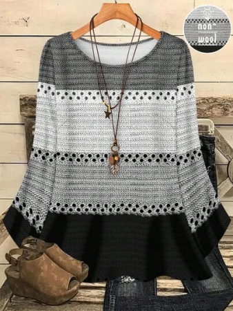 EMERY ROSE Plus Size Women Casual All-Over Print Round Neck Loose 3/4 Sleeve Shirt, Autumn/Winter Knitted Tops For Women