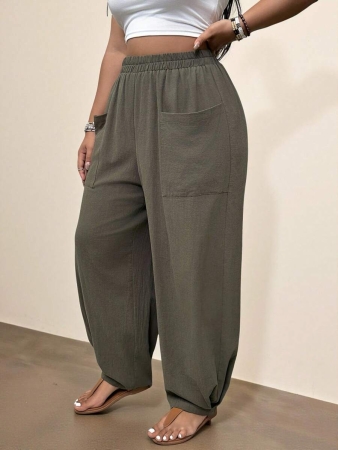Freevana Plus Size Casual Elastic Waist Pocketed Tapered Leg Pants - Image 8