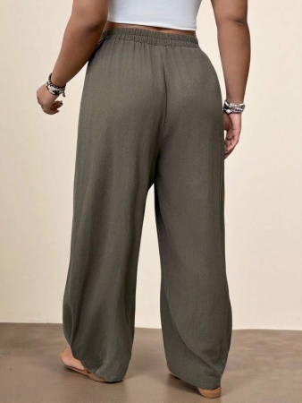 Freevana Plus Size Casual Elastic Waist Pocketed Tapered Leg Pants - Image 9