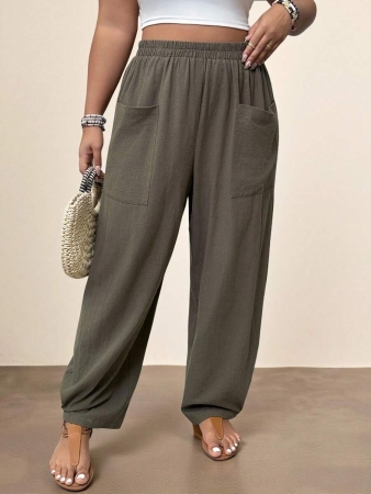 Freevana Plus Size Casual Elastic Waist Pocketed Tapered Leg Pants - Image 10