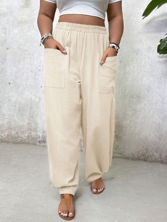 Freevana Plus Size Casual Elastic Waist Pocketed Tapered Leg Pants - Image 16
