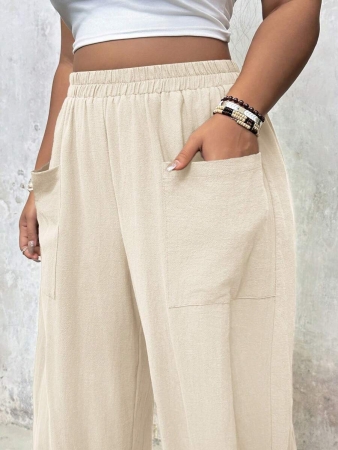 Freevana Plus Size Casual Elastic Waist Pocketed Tapered Leg Pants - Image 19