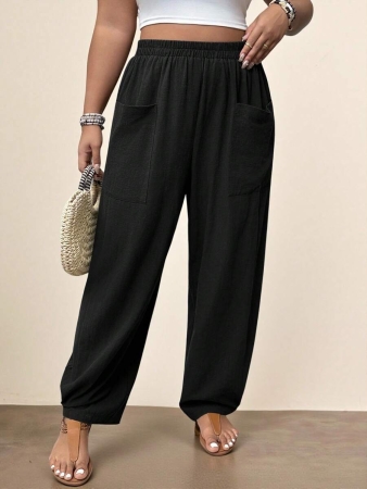 Freevana Plus Size Casual Elastic Waist Pocketed Tapered Leg Pants - Image 24