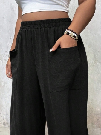 Freevana Plus Size Casual Elastic Waist Pocketed Tapered Leg Pants - Image 25