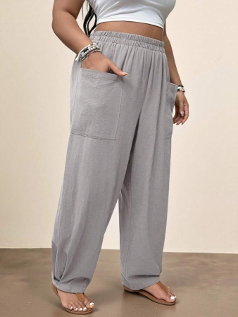 Freevana Plus Size Casual Elastic Waist Pocketed Tapered Leg Pants - Image 35