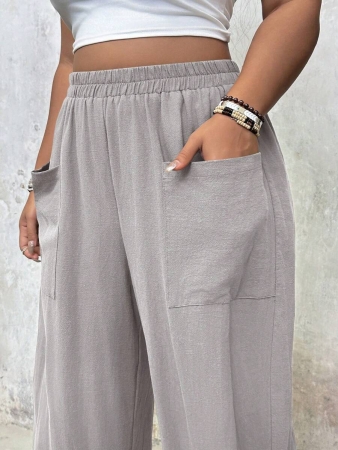 Freevana Plus Size Casual Elastic Waist Pocketed Tapered Leg Pants - Image 37