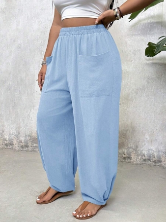 Freevana Plus Size Casual Elastic Waist Pocketed Tapered Leg Pants - Image 43