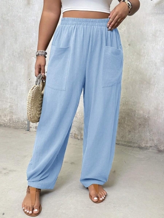 Freevana Plus Size Casual Elastic Waist Pocketed Tapered Leg Pants - Image 47