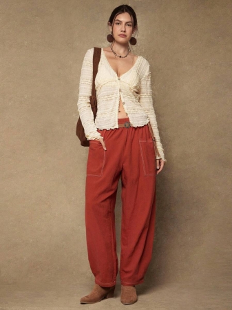 Freevana Plus Size Casual Elastic Waist Pocketed Tapered Leg Pants - Image 53